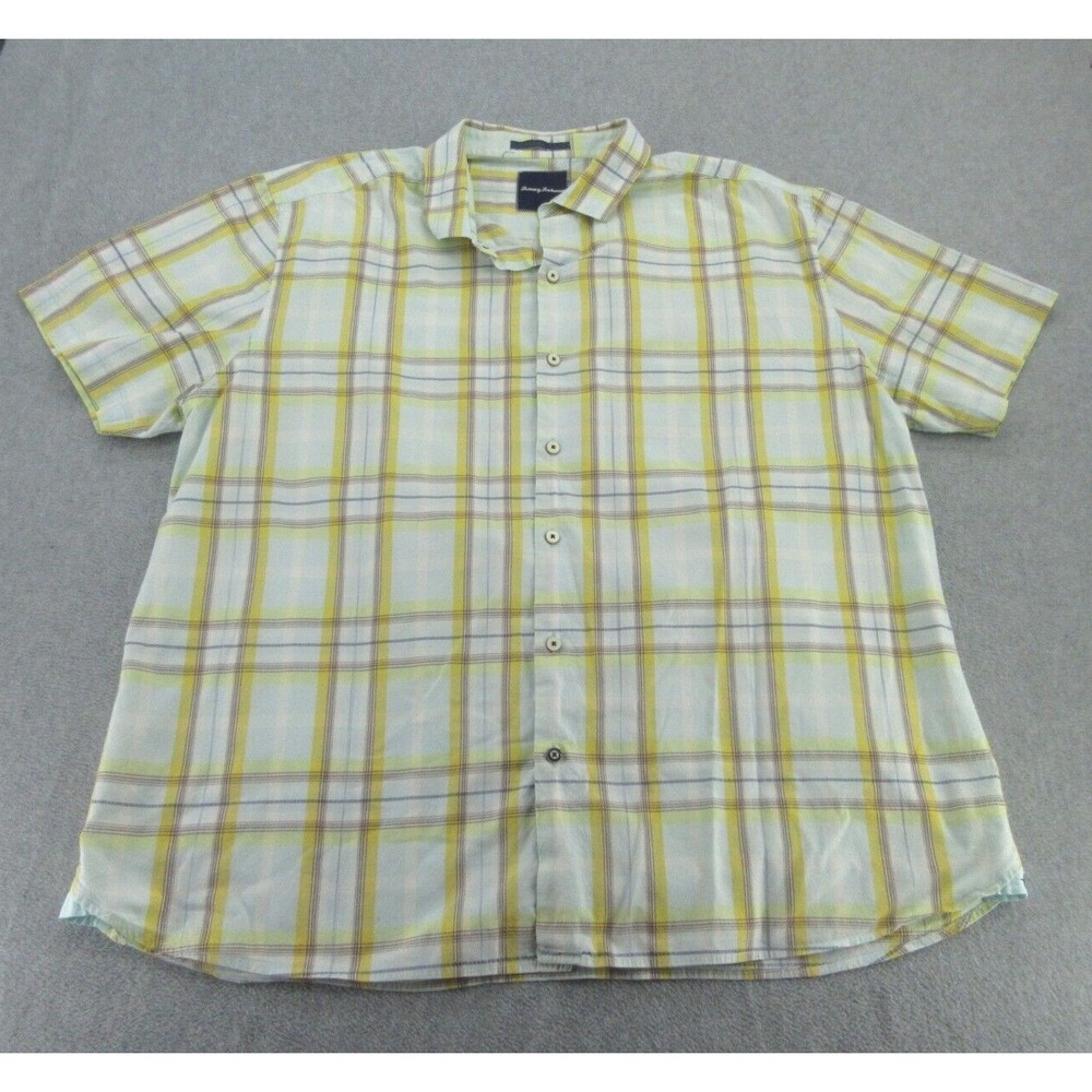 Tommy Bahama Mens Button Down Relaxed Yellow Plaid Cotton Stretch XXL